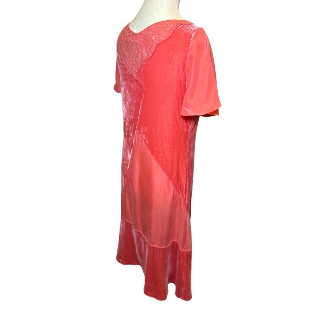 Sundance Rosalind Silk Dress Lace Velvet Sz 6 Coral Orange Geometric Bohemian - Picture 3 of 8